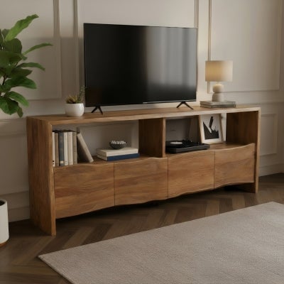 Peighton Acacia Timber 4 Drawer TV Unit, 200cm