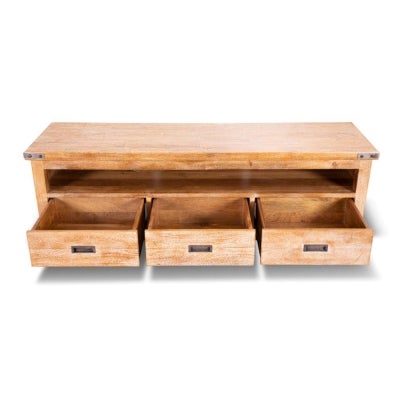 Oatley Mango Wood 3 Drawer TV Unit, 170cm, Honey Wash