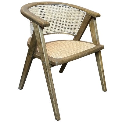Caribbean Elm Timber & Rattan Carver Dining Chair, Antique Natural
