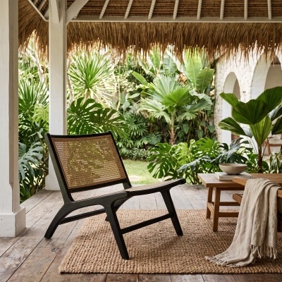 Elsey Timber & Rattan Lounge Chair, Black