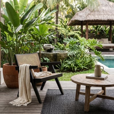 Maron Timber & Rattan Lounge Armchair, Black