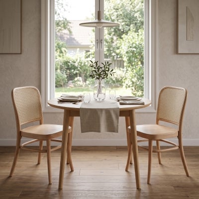 Aubres Commercial Grade Beech Timber & Rattan Dining Chair, Timber Seat, Natural