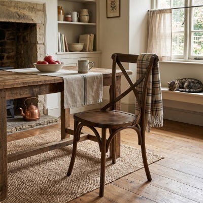Bassel Timber Cross Back Dining Chair, Timber Seat, Walnut