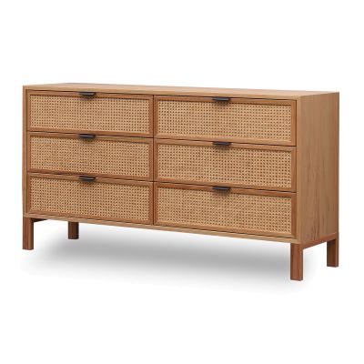 Junta Messmate Timber & Rattan 6 Drawer Dresser, Natural