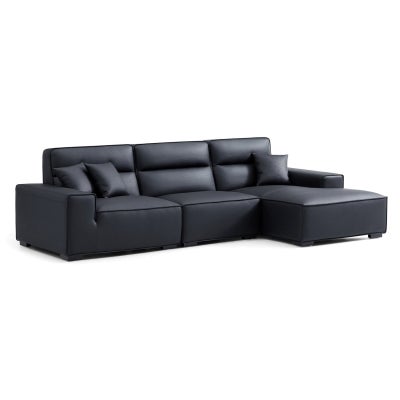 Xanderleigh Leather Modular Sofa, 3 Seater with RHF Chaise, Black