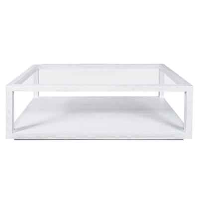 Sadie Glass & Oak Timber Coffee Table, 120cm, White