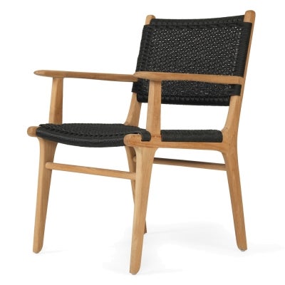 Zac Teak Timber & Close Woven Cord Indoor / Outdoor Dining Armchair, Black / Natural