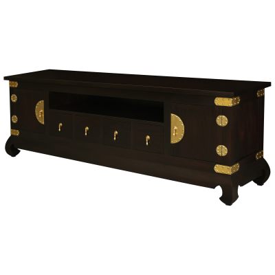 Ming Solid Mahogany Timber 2 Door 4 Drawer TV Unit, 190cm, Chocolate