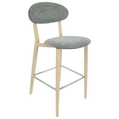 Durafurn Atlanta Ovella Commercial Grade Bar Stool, Fabric Back & Seat, Grey / Oak