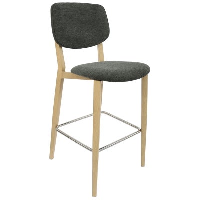 Durafurn Atlanta Rectella Commercial Grade Bar Stool, Fabric Back & Seat, Dark Grey / Oak