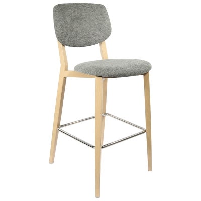 Durafurn Atlanta Rectella Commercial Grade Bar Stool, Fabric Back & Seat, Grey / Oak