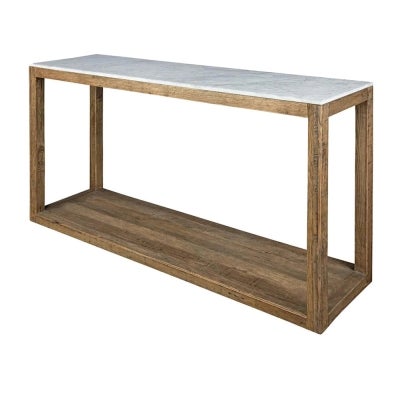 Denver Aveyron Marble Topped Oak Timber Console Table, 150cm, Natural