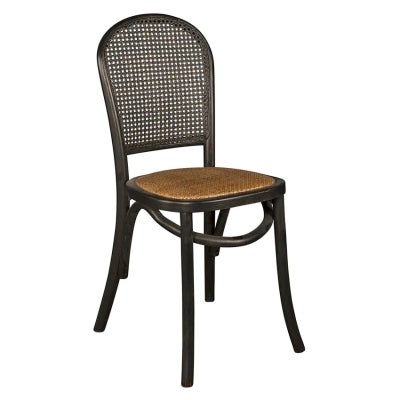 Denver Tessa Rattan & Oak Timber Provincial Dining Chair, Black