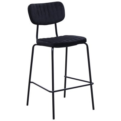 Durafurn Tiramisu Commercial Grade Velvet Fabric & Metal Bar Stool, Black / Black