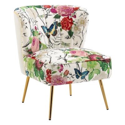 Levant Fabric Accent Chair, Beige Retro Floral