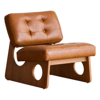 Jorvett Faux Leather & Timber Lounge Chair, Tan / Natural