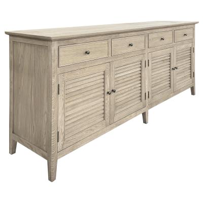 Jensen Louvre Oak Timber 4 Door 4 Drawer Sideboard, Weathered Oak