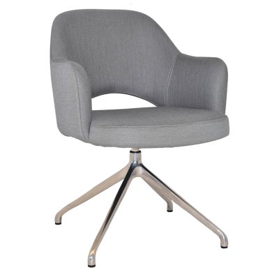 Albury Commercial Grade Gravity Fabric Swivel Dining Armchair, V2 Trestle Leg, Steel / Silver