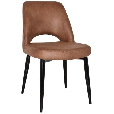 Albury Commercial Grade Eastwood Fabric Dining Chair, Metal Leg, Tan / Black