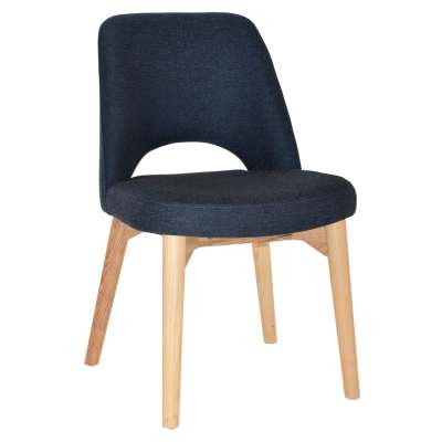 Albury Commercial Grade Gravity Fabric Dining Chair, Timber Leg, Navy / Natural
