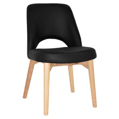Albury Commercial Grade Vinyl Dining Chair, Timber Leg, Black / Natural