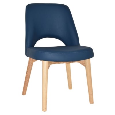 Albury Commercial Grade Vinyl Dining Chair, Timber Leg, Blue / Natural