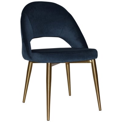 Chevron Commercial Grade Regis Fabric Dining Chair, Slim Metal Leg, Navy / Brass