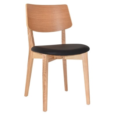 Phoenix Commercial Grade Timber Dining Chair, Timber Back & Vinyl Seat, Natural / Black