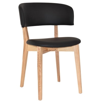 Torino Commercial Grade American Ash Timber Dining Chair, Vinyl Seat & Back, Natural / Black