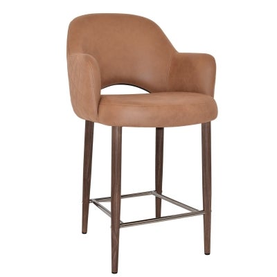 Albury Commercial Grade Pelle / Benito Fabric Counter Stool with Arm, Metal Leg, Tan / Light Walnut