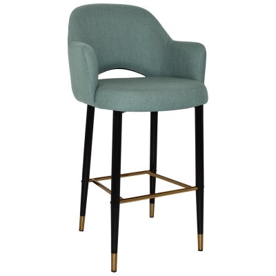 Albury Commercial Grade Gravity Fabric Bar Stool with Arm, Metal Leg, Teal / Black Brass