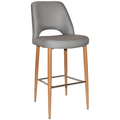 Albury Commercial Grade Gravity Fabric Bar Stool, Metal Leg, Steel / Light Oak