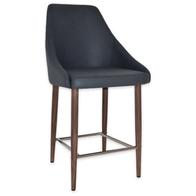 Stockholm Commercial Grade Pelle Fabric Counter Stool, Metal Leg, Navy / Light Walnut