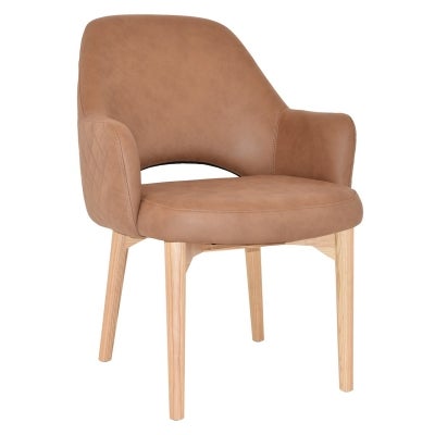 Albury Commercial Grade Pelle / Benito Fabric Tub Chair, Timber Leg, Tan / Natural