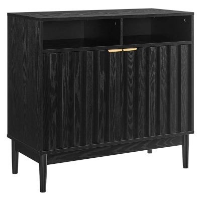 Linda Wooden 2 Door Sideboard with Top Open Shelves, 88cm, Black