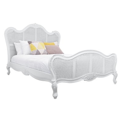 Chester Hand Crafted Solid Mahogany Timber and Rattan King Bed, White