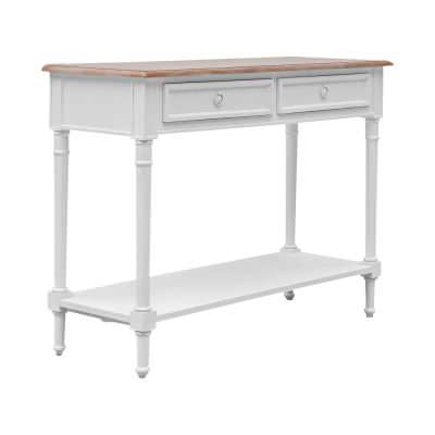 Lapalisse Handcrafted Mindi Wood Console Table, White / Weathered Oak