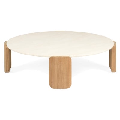 Castano Marble & Teak Timber Indoor / Outdoor Round Coffee Table, 127cm