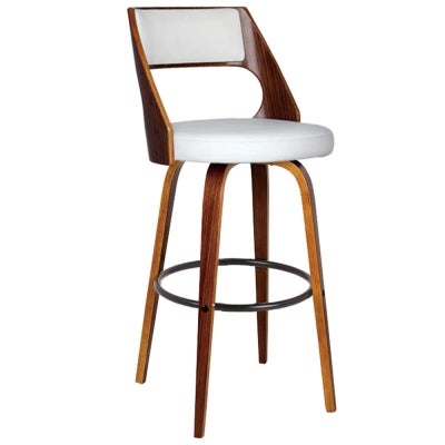 Oslo Swivel Bar Stool, White / Walnut with Black Footrest