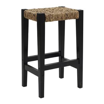 Olaedo Woven Leaf & Mahogany Timber Counter Stool, Black / Natural