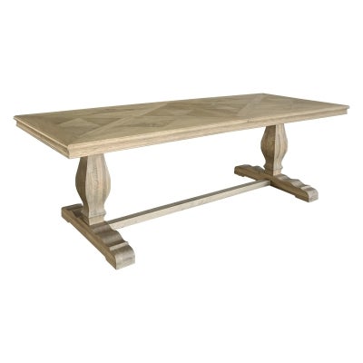 Salon Oak Timber Parquetry Top Trestle Dining Table, 240cm, Weathered Oak