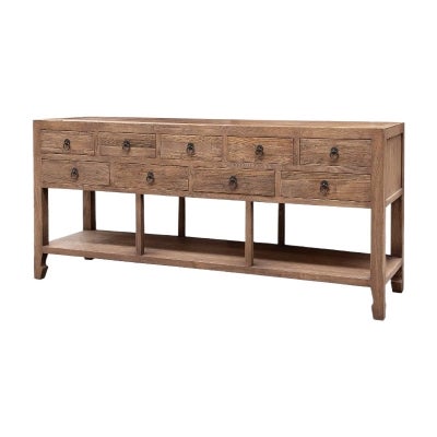 Miguel Elm Timber 9 Drawer Sideboard, 190cm, Natural
