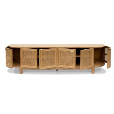 Molfetta Ashwood Timber 6 Door Curved TV Unit, 220cm, Natural