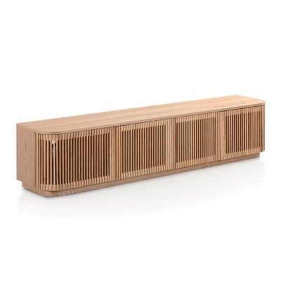 Rostock Wooden 4 Door Curved TV Unit, 200cm, Natural