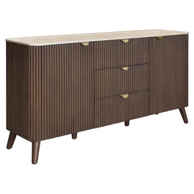Grestoke Timber 2 Door 3 Drawer Buffet Table with Sintered Stone Top, 160cm, Walnut