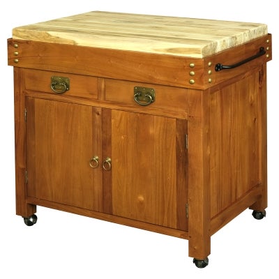 Cucina Mahogany Timber Butcher Block Kitchen Island with Castors, Large, Light Pecan