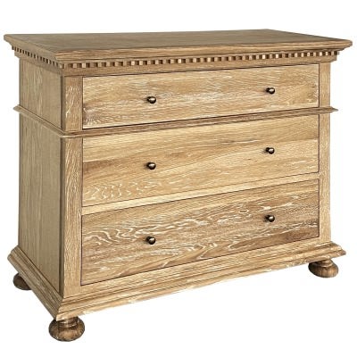 Frances Oak Timber 3 Drawer Chest, Lime Washed Oak