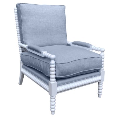 Bobbin Linen Fabric & Oak Timber Armchair, White / Duck Egg