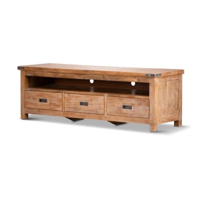 Oatley Mango Wood 3 Drawer TV Unit, 170cm, Honey Wash