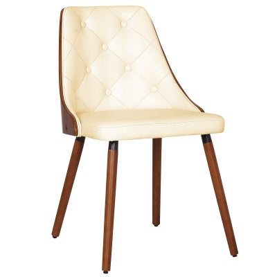 Yvonne PU Leather & Timber Dining Chair, Walnut / Cream